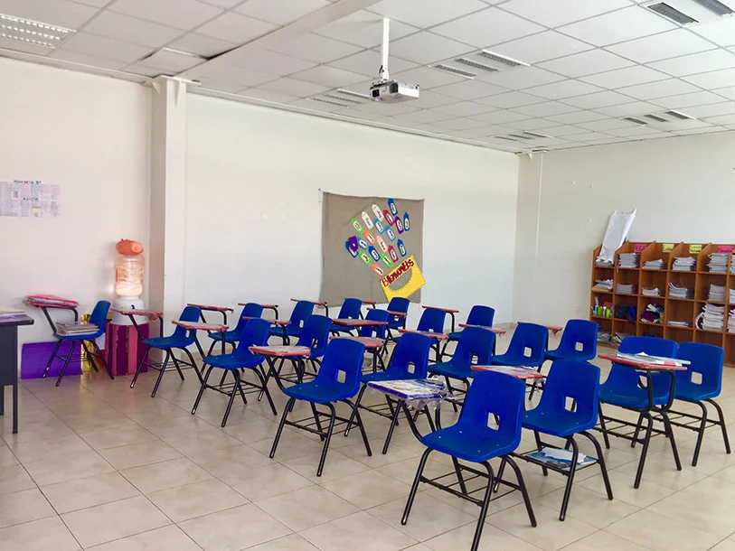 Estudiante de primaria trabajando en el aula